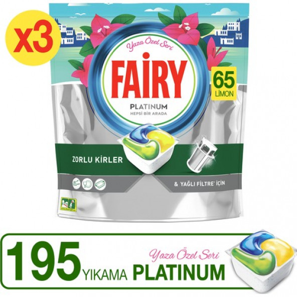 Fairy Platinum Özel Seri Limon 65'li 3 Adet Bulaşık Makinesi Tableti