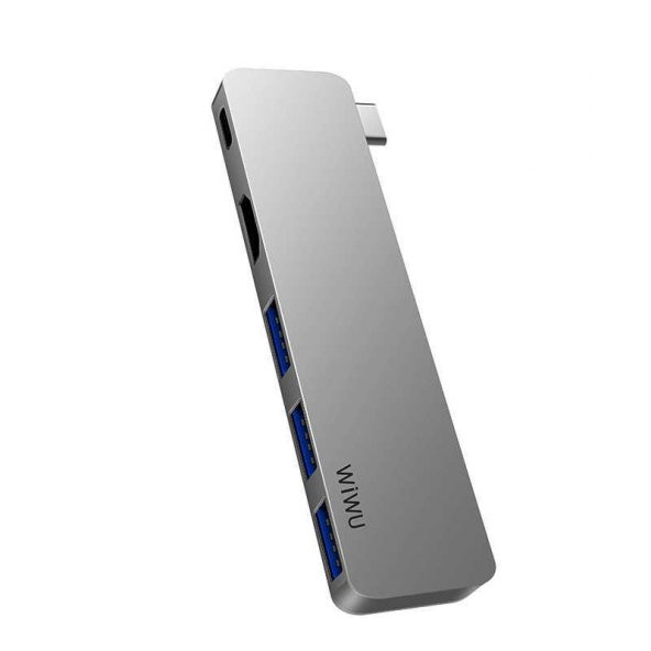 Wiwu T6 Pro Type-C 3 USB Çıkışlı Çoklayıcı ve Çevirici HUB Gri