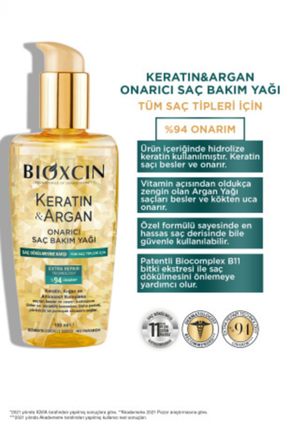 Bioxcin Keratin & Argan Onarıcı Saç Bakım Yağı 150 Ml - Yıpranmış Ve Hasar Görmüş Saçlar - 3