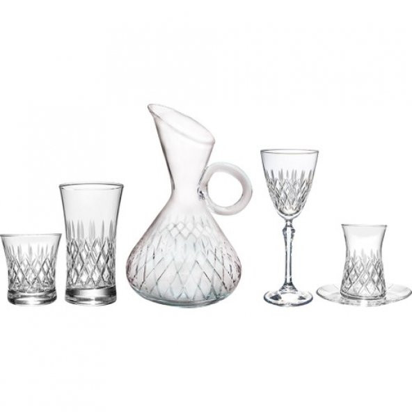 Kcd Delux Sade 31 Parça Cam Sofra Sunum Çeyiz Seti Su Bardak Takımı Kesme El Dekor - Resim 2