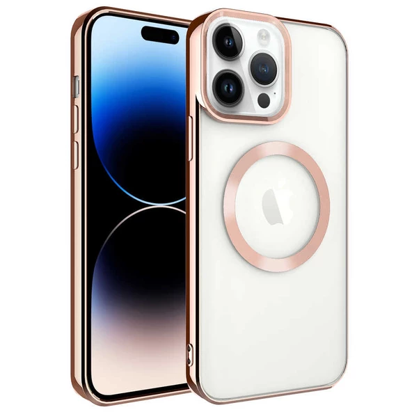 Apple iPhone 14 Pro Max Kılıf Magsafe Wireless Şarj Özellikli Zore Setro Silikon Kılıf  Rose Gold