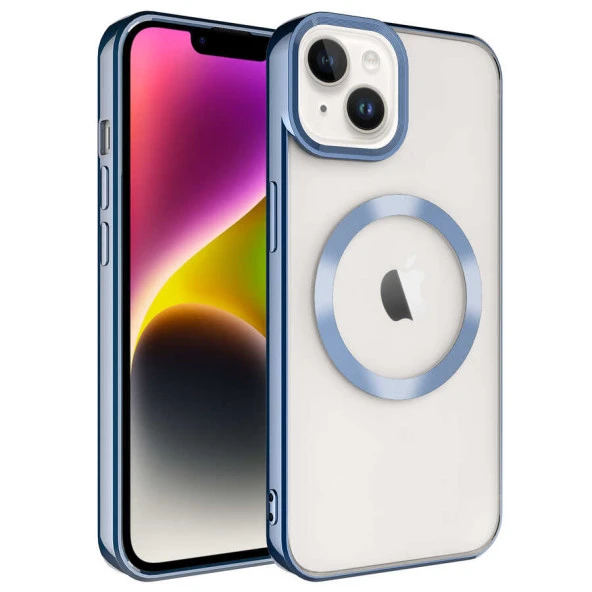 Apple iPhone 14 Plus Kılıf Magsafe Wireless Şarj Özellikli Zore Setro Silikon Kılıf  Mavi