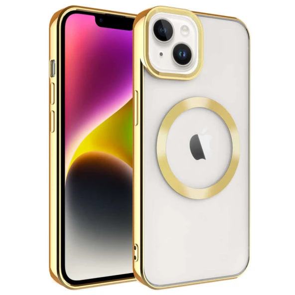Apple iPhone 14 Plus Kılıf Magsafe Wireless Şarj Özellikli Zore Setro Silikon Kılıf  Gold