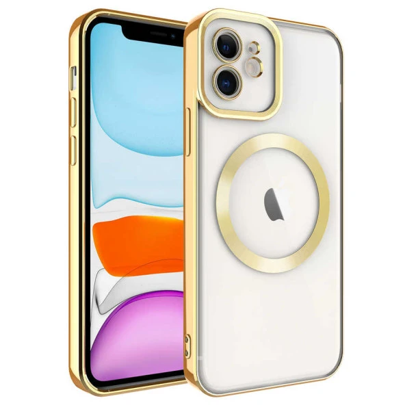 Apple iPhone 12 Kılıf Magsafe Wireless Şarj Özellikli Zore Setro Silikon Kılıf  Gold