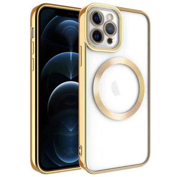 Apple iPhone 12 Pro Max Kılıf Magsafe Wireless Şarj Özellikli Zore Setro Silikon Kılıf  Gold