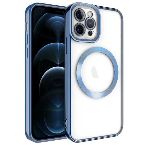 Apple iPhone 12 Pro Max Kılıf Magsafe Wireless Şarj Özellikli Zore Setro Silikon Kılıf  Mavi