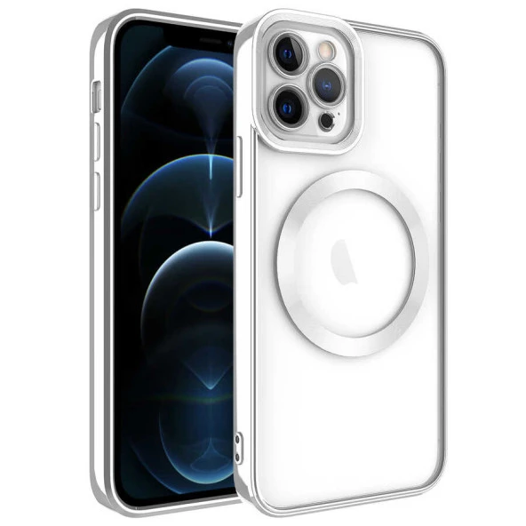 Apple iPhone 11 Pro Max Kılıf Magsafe Wireless Şarj Özellikli Zore Setro Silikon Kılıf  Gümüş