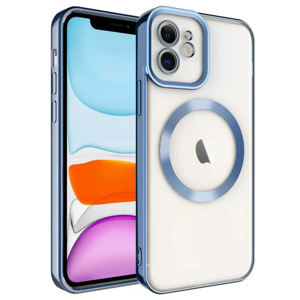 Apple iPhone 11 Kılıf Magsafe Wireless Şarj Özellikli Zore Setro Silikon Kılıf  Mavi
