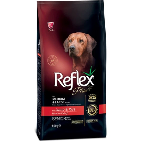 Reflex Plus Orta ve Büyük Irk Kuzu ve Pirinçli Yaslı Köpek Maması 15 Kg