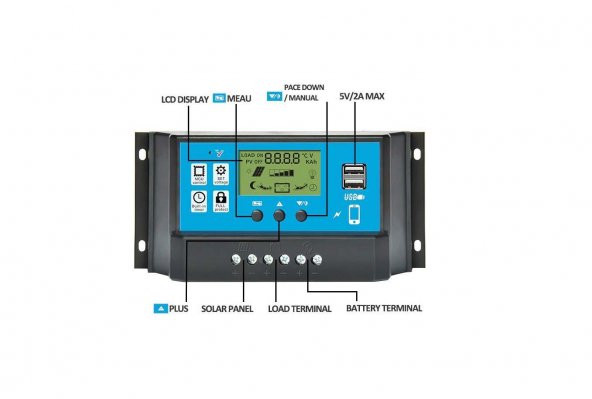 Akıllı Güneş Paneli Şarj Kontrol Cihazı Regülatörü - 20A - 4