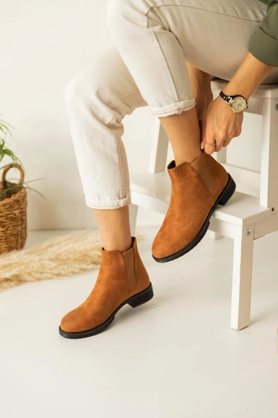 Kenar Lastik Detaylı Kısa Topuklu Chelsea Hafif Rahat Kışlık Klasik Kadın Bot  Bootie - 12
