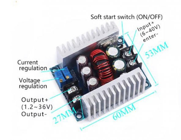 300W/20A DC-DC Buck Dönüştürücü - Gerilim Düşürücü Modül - Resim 3