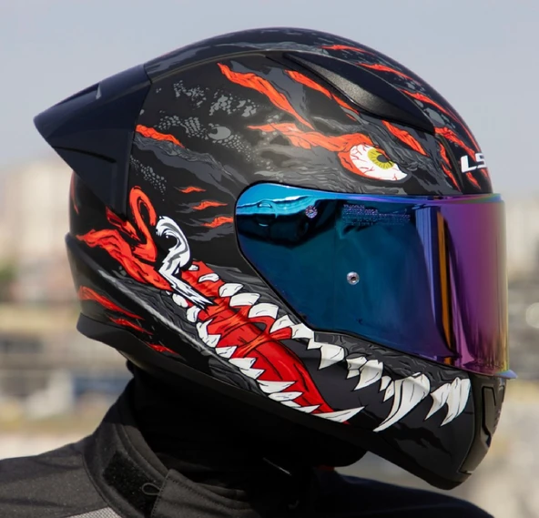 LS2 Rapıd 2 Race Kaıju Fullface Motosiklet Kaskı Gökkuşağı Camlı - 4
