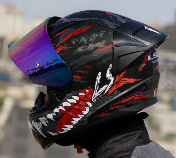 LS2 Rapıd 2 Race Kaıju Fullface Motosiklet Kaskı Gökkuşağı Camlı - 3