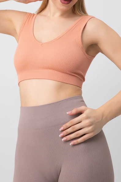DoReMi Seamless V Yaka Ripli Kalın Askılı Spor Sütyen - Resim 10