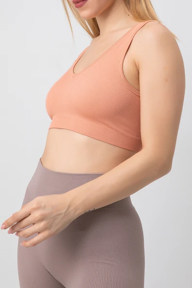 DoReMi Seamless V Yaka Ripli Kalın Askılı Spor Sütyen - Resim 11