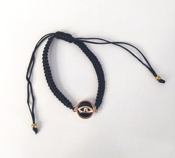 Bileklik Göz Figürlü Siyah Taşlı Rose Gold Makrome Ayarlanabilir İp Bileklik Bijuteri Takı Bilezik - Resim 3