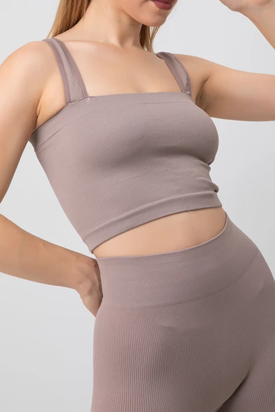 DoReMi Seamless Fitilli Kare Yaka Kalın Askılı Spor Sütyen - 12