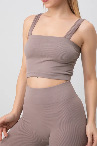 DoReMi Seamless Fitilli Kare Yaka Kalın Askılı Spor Sütyen - 11