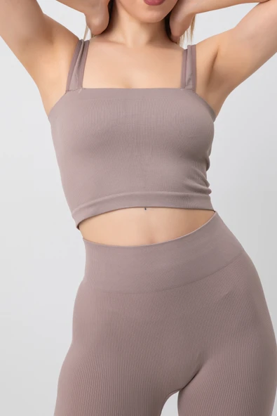 DoReMi Seamless Fitilli Kare Yaka Kalın Askılı Spor Sütyen - 9