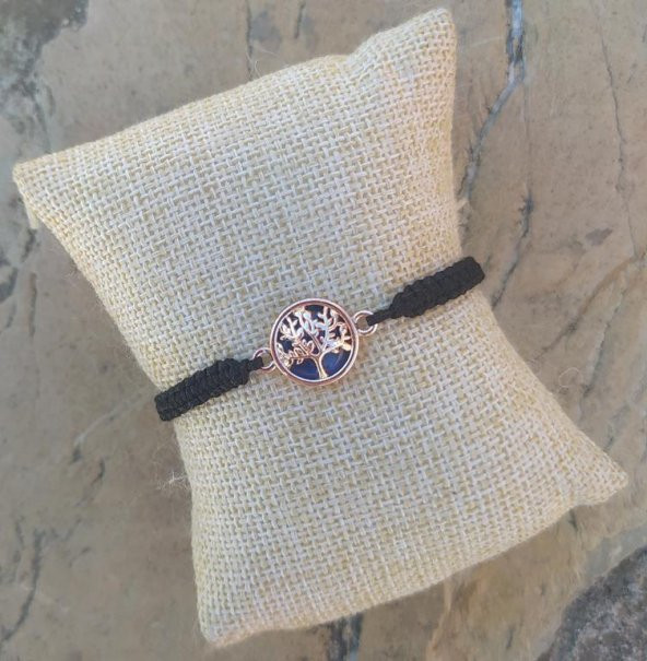 Bileklik Hayat Ağacı Mavi Taşlı Rose Gold Makrome Ayarlanabilir İp Bileklik Bijuteri Takı Bilezik