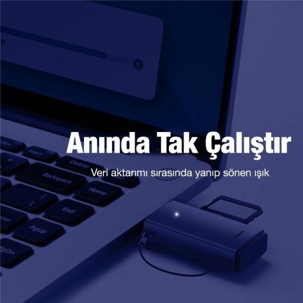 BASEUS USB To SD-Micro SD Hafıza Kart Okuyucu Adaptör, USB 3.0 Led Işıklı Card reader - 3
