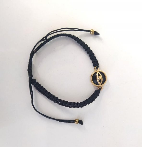 Bileklik Göz Figürlü Siyah Taşlı Makrome Ayarlanabilir İp Bileklik Bijuteri Takı Bilezik - 2