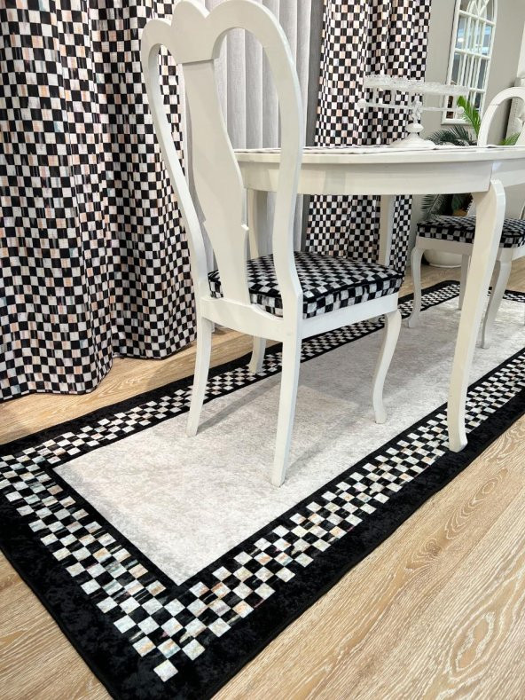 Pilesiz Ekstraforlu Damalı Fon Perde  Siyah 200 x 270 - 1
