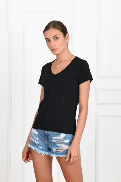 Kadın Basic Cepli Tshirt 8328 - 4