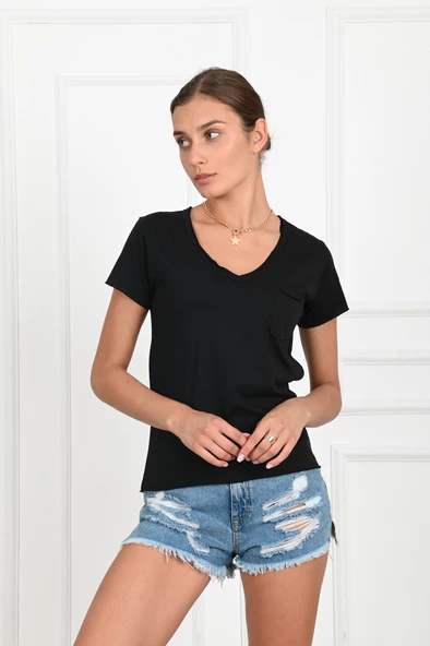 Kadın Basic Cepli Tshirt 8328 - 6