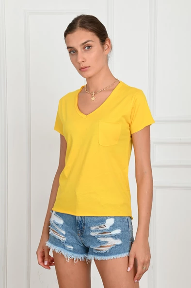 Kadın Basic Cepli Tshirt 8328 - 2