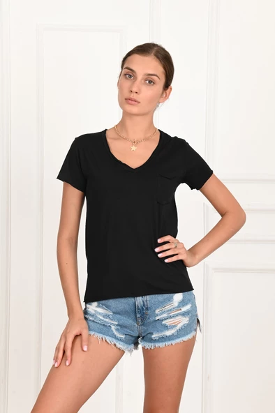 Kadın Basic Cepli Tshirt 8328 - 5