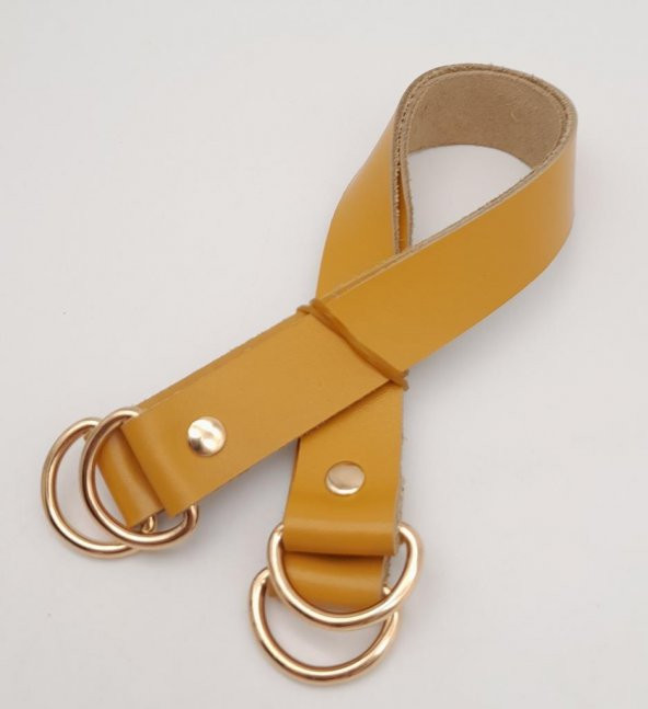Angel Çanta Aksesuar Hardal Gerçek Deri 37X2.3 Cm Çift Çanta Sapı Light Gold Metalli - 2