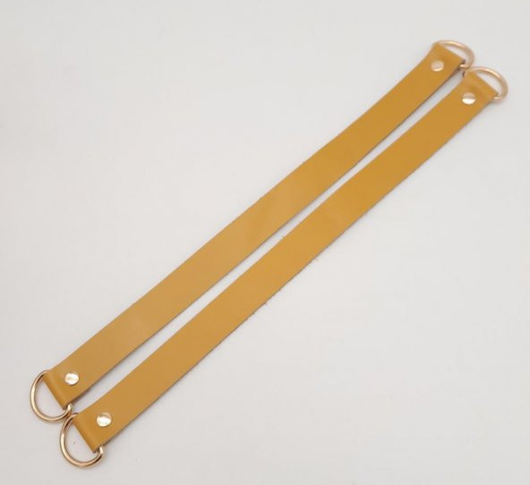 Angel Çanta Aksesuar Hardal Gerçek Deri 37X2.3 Cm Çift Çanta Sapı Light Gold Metalli - 4
