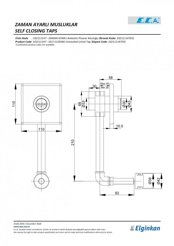 Eca Zaman Ayarlı Ankastre Pisuvar Musluğu 102111147 - 2