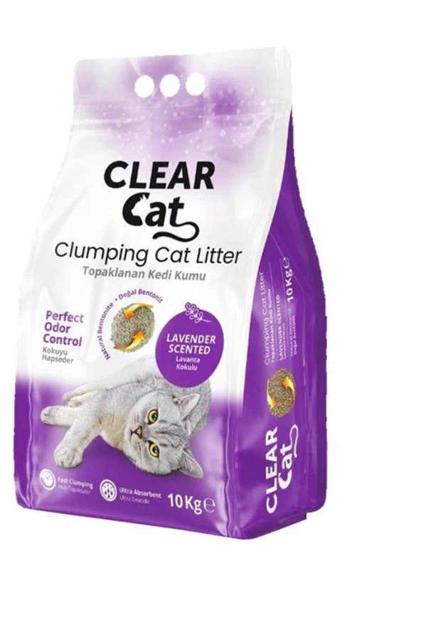 ClearCat Lavantalı Topaklanan  Bentonit Kedi Kumu İnce 10 Lt