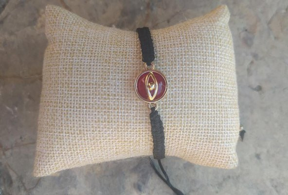 Bileklik Göz Figür Kırmızı Taşlı Makrome Ayarlanabilir İp Bileklik Bijuteri Takı Bilezik - 2