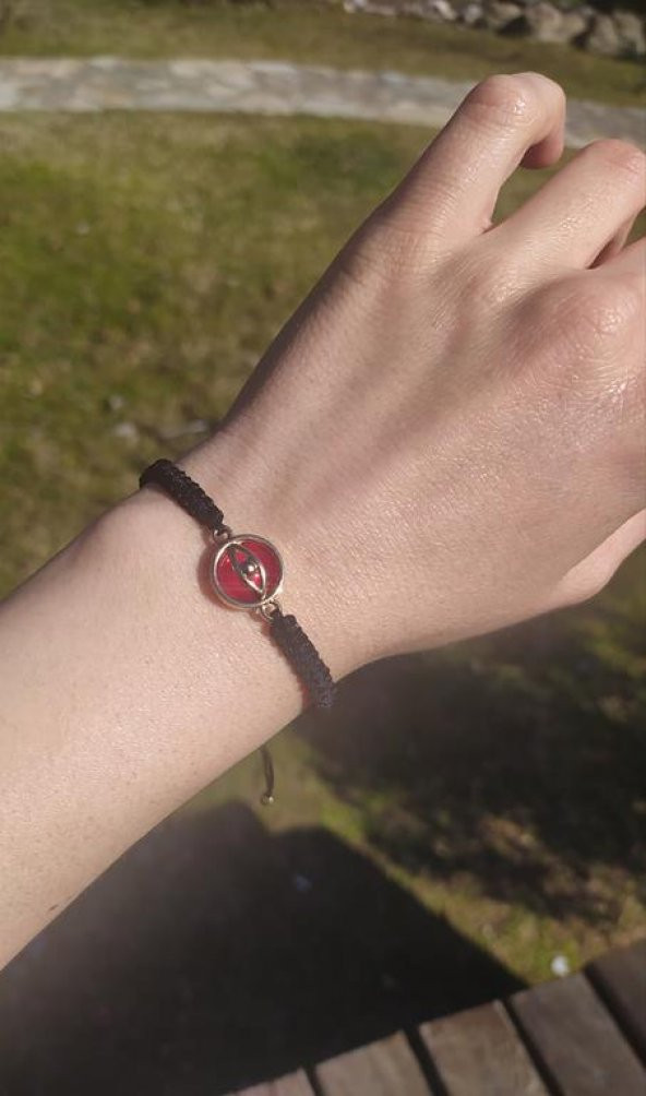 Bileklik Göz Figür Kırmızı Taşlı Makrome Ayarlanabilir İp Bileklik Bijuteri Takı Bilezik - 3