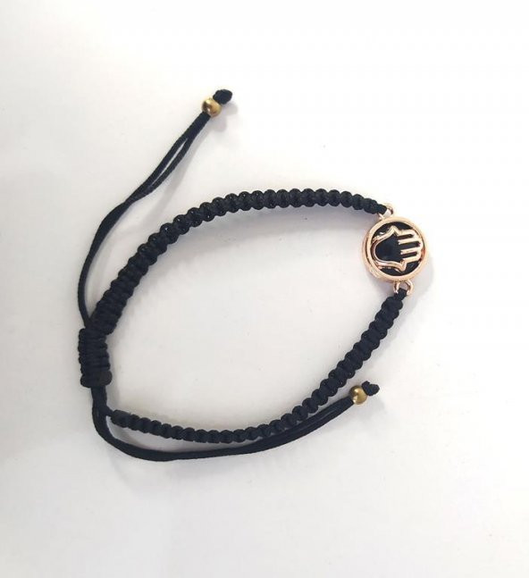 Bileklik El Figür Siyah Taşlı Rose Gold Makrome Ayarlanabilir İp Bileklik Bijuteri Takı Bilezik - Resim 3