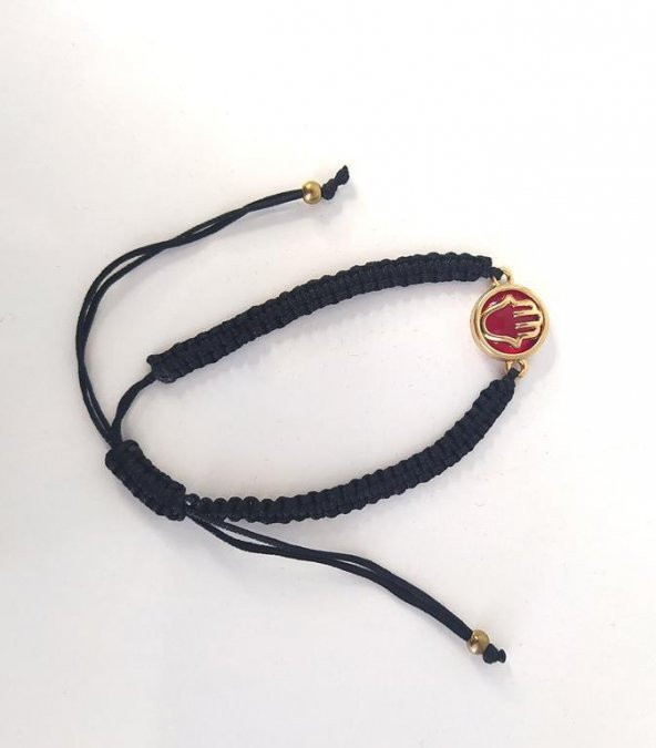 Bileklik El Figür Kırmızı Taşlı Makrome Ayarlanabilir İp Bileklik Bijuteri Takı Bilezik - Resim 3