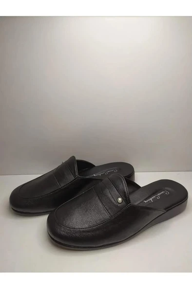 Pierre Cardin 288-1 Erkek Siyah Damat Çeyiz Armalı Düz Deri Terlik - 3