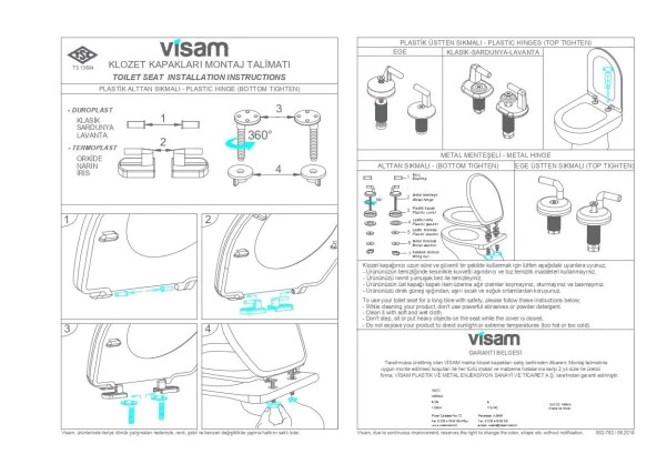 Visam Sardunya Duroplast Klozet Kapağı Plastik Menteşeli 501.001 - 3