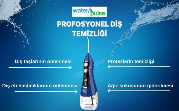 Waterpulse Kablosuz Pro V580 Water Flosser 320ml Taşınabilir Diş/Protez Bakım Ve Ağız Duşu Mavi - 4