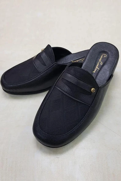 Pierre Cardin 288-3 Erkek Siyah Ekose Deri Terlik - 2