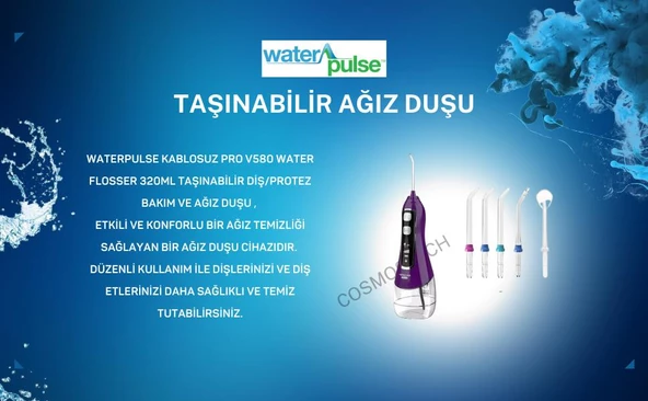 Waterpulse Kablosuz Pro V580 Water Flosser 320ml Taşınabilir Diş/Protez Bakım Ve Ağız Duşu Mor - 5