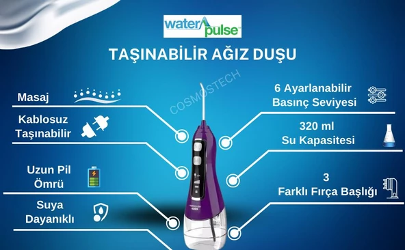 Waterpulse Kablosuz Pro V580 Water Flosser 320ml Taşınabilir Diş/Protez Bakım Ve Ağız Duşu Mor - 3
