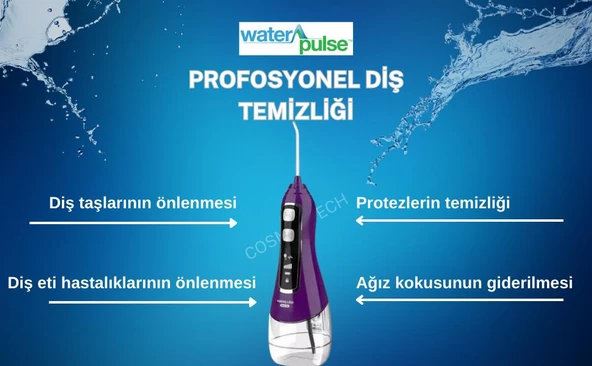 Waterpulse Kablosuz Pro V580 Water Flosser 320ml Taşınabilir Diş/Protez Bakım Ve Ağız Duşu Mor - 4