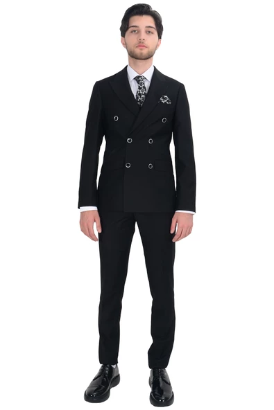 Cengiz İnler Düz Kruvaze Slim Fit Erkek Takım Elbise - 6