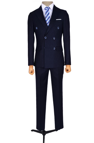 Cengiz İnler Noktalı Çizgili Kruvaze Slim Fit Erkek Takım Elbise - 2