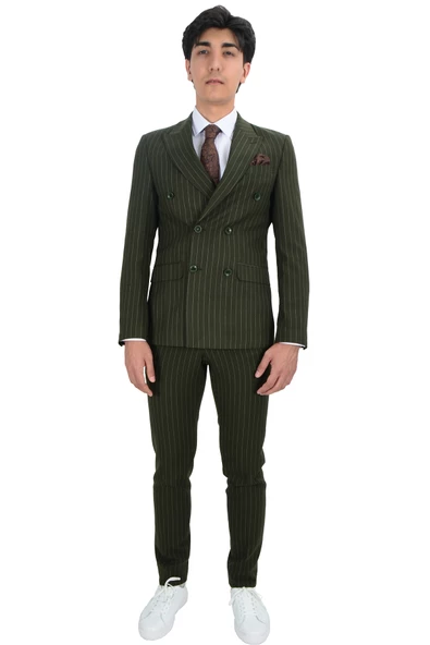 Cengiz İnler Dik Nokta Çizgili Kruvaze Slim Fit Erkek Takım Elbise - 2